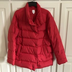 J. Jill down jacket hip length geranium red pink color size small EUC